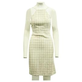 Reformation-REFORMATION Open Back Linen Checked Dress-Beige