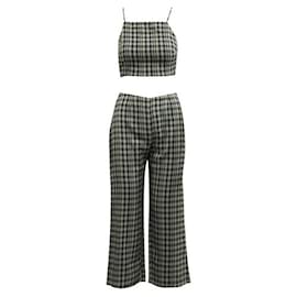 Reformation-REFORMATION Checked Crop Top and Pants Set-Blue