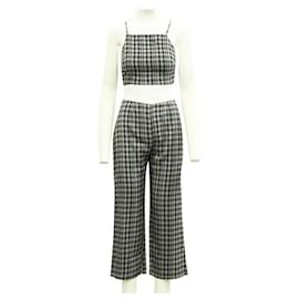 Reformation-REFORMATION Checked Crop Top and Pants Set-Blue