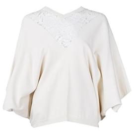 Valentino-Valentino Lace Kimono Sleeve Sweater-Beige