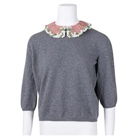 Valentino-Valentino Sweater With Embellished Collar-Grey