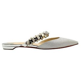 Christian Louboutin Planet Choc Flat Glitter Pantoletten Silber
