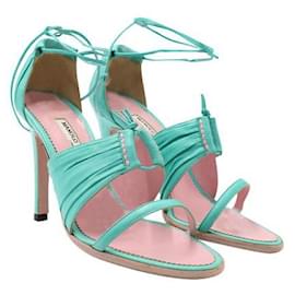 Manolo Blahnik-Manolo Blahnik Turquoise Ankle Tie High Heels-Turquoise