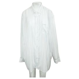 Vêtements-Camisa listrada branca superdimensionada Vetements-Azul
