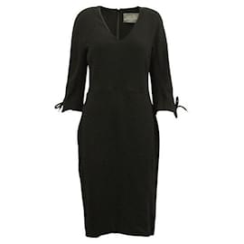 Autre Marque-Contemporary Designer Black Dress 3/4 sleeves with tie-Black