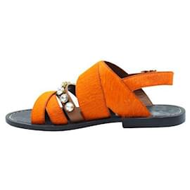 Marni-Marni – Flache Sandalen aus orangefarbenem Ponyhaar-Orange