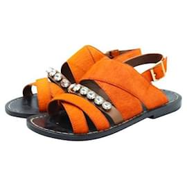 Marni-Marni Orange Pony Hair Flat Sandals-Orange