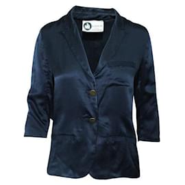 Lanvin-Lanvin Navy Blue Silk Blazer with Brass Color Buttons-Navy blue
