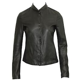 Autre Marque-Contemporary Designer Black Leather & Cotton Jacket-Black