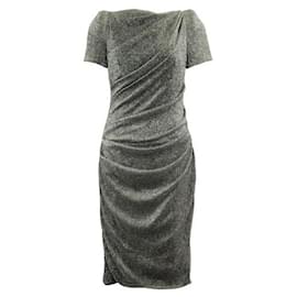 Autre Marque-Contemporary Designer Black & Silver Voile Ruched Midi Dress-Metallic