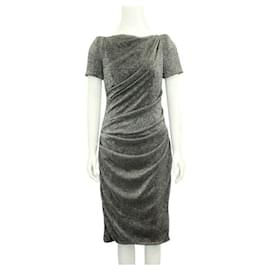 Autre Marque-Contemporary Designer Black & Silver Voile Ruched Midi Dress-Metallic