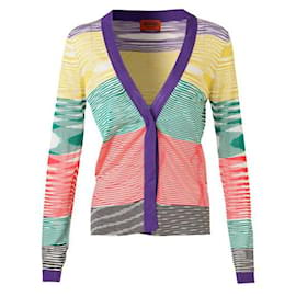 Missoni-Missoni Striped Crochet Knit Cardigan Multi-Multiple colors