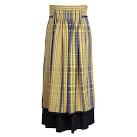 Hermès-Yellow and Grey Check Wool Skirt-Yellow