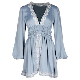 Maje-Blue with White Embroidered Mini Dress-Blue