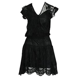 Anna Sui-Anna Sui Robe noire en dentelle longueur genou avec robe intérieure-Noir