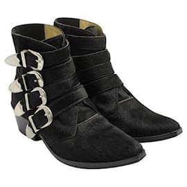 Autre Marque-Contemporary Designer Toga Pulla Pony Hair Black Ankle Boots-Black