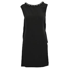Autre Marque-Zeitgenössisches Designer-Kleid aus schwarzer Seide mit Perlendetails-Schwarz