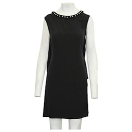 Autre Marque-Contemporary Designer Black Silk Dress With Pearl Detailing-Black