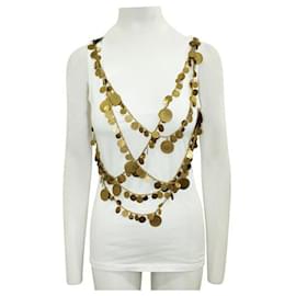 Givenchy-Givenchy Blusa branca sem mangas com moedas de ouro-Branco