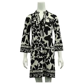 Diane Von Furstenberg-Diane Von Furstenberg Black & White Butterfly Print Midi Dress-Black