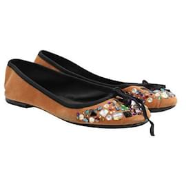 Autre Marque-DISEÑADOR CONTEMPORÁNEO Zapatos de salón de terciopelo con cristales multicolores-Carne