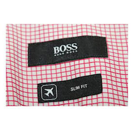 Hugo Boss-Hugo Boss camisa de negocios a cuadros en rojo y blanco-Roja
