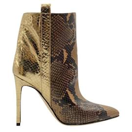 Autre Marque-Snake Embossed Print, brown, Black & Gold Ankle Boots-Brown