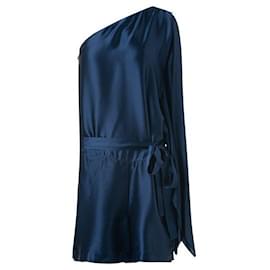 Autre Marque-Macacão de seda de um ombro de designer contemporâneo-Azul