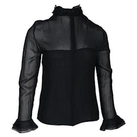 Akris-Blusa Semitransparente Akris Preta com Decote Decorativo-Preto