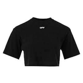 Off White-Off-White Logo Cropped T-Shirt-Black