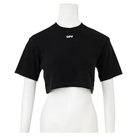 Off White-Camiseta recortada com logo esbranquiçado-Preto