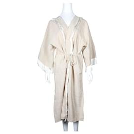 Autre Marque-Contemporary Designer Beige Long Coat With Cream Frill-Beige
