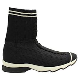 Fendi-Fendi Stretch Knit Sneakers-Black