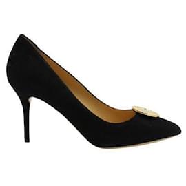 Charlotte Olympia-Charlotte Olympia Black Suede Limited Edition Desiree Button Up Pumps-Black