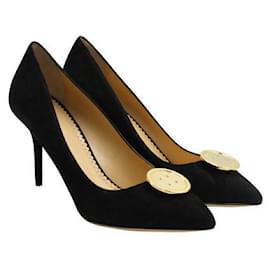 Charlotte Olympia-Zapatos de salón con botones Desiree de edición limitada en ante negro Charlotte Olympia-Negro