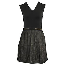 Maje-Maje Black Mini Dress with Gold Fleck Skirt-Black