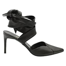 Autre Marque-Contemporary Designer Black Leather Ribbon Tie High Heels-Black