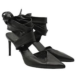 Autre Marque-Contemporary Designer Black Leather Ribbon Tie High Heels-Black