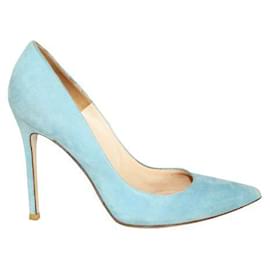 Gianvito Rossi-Gianvito Rossi Light Blue Suede Pointed Toe Heels-Blue