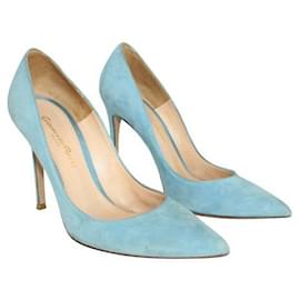 Gianvito Rossi-Gianvito Rossi Light Blue Suede Pointed Toe Heels-Blue