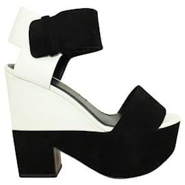 Céline-Celine Black And White Suede Wedges/ block heels-Black