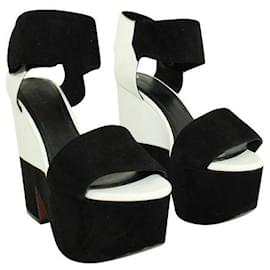 Céline-Celine Black And White Suede Wedges/ block heels-Black