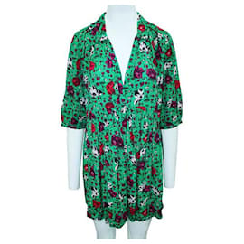 Autre Marque-ZEITGENÖSSISCHES DESIGNER-Kleid mit grünem Print und Kragen-Grün