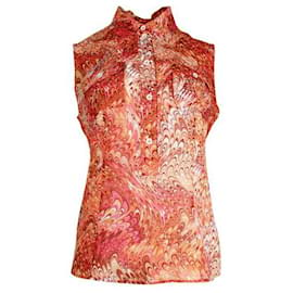 Céline-Céline Orange/Camicia senza spalline in seta stampata rosa-Multicolore