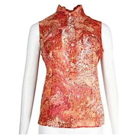 Céline-Celine Orange/Pink Print Silk Strapless Shirt-Multiple colors