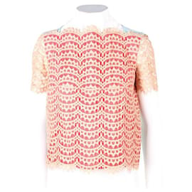 Autre Marque-CONTEMPORARY DESIGNER Mint And Red Lace Overlay Top-Multiple colors