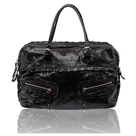 Gucci-GUCCI Large Python Top Handle Shoulder Bag-Black