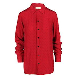 Yves Saint Laurent-YVES SAINT LAURENT Camicia button down con stampa geometrica rossa-Rosso