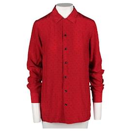 Yves Saint Laurent-YVES SAINT LAURENT Camisa roja con botones y estampado geométrico-Roja