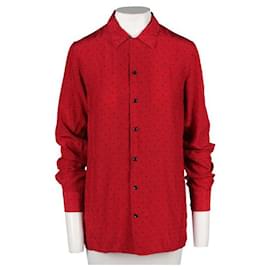 Yves Saint Laurent-YVES SAINT LAURENT Camisa vermelha com estampa geométrica e botões-Vermelho